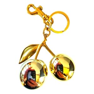 Metallic Gold Fashion Large Cherries Purse Charm Keychain